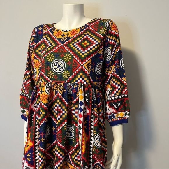 Hand Crafted Quilted Patchwork Printed Dress Bold Bright color One size - Picture 14 of 14